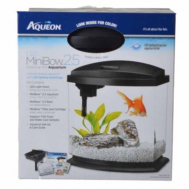 Aqueous LED Mini Bow Desktop Aquarium Kit - Black - 2.5 Gallons - 11.5 in. L x 7.6 in. W x 12.5 in. H