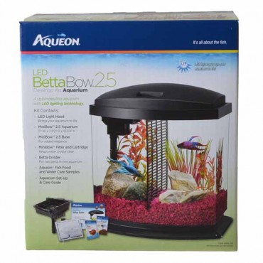 Aqueous LED Betta Bow Desktop Aquarium Kit - Black - 2.5 Gallons - 11 in. L x 7.5 in. W x 12.25 in. H
