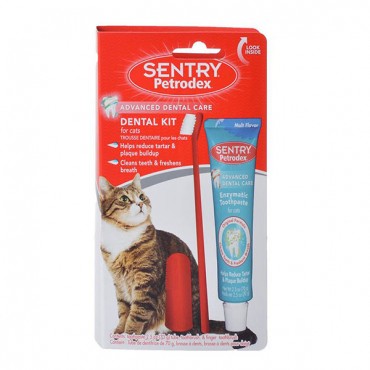 Petrodex Dental Kit for Cats with Enzymatic Toothpaste - 2.5 oz Toothpaste - 6 in. Brush - Finger Brush - 2 Pieces