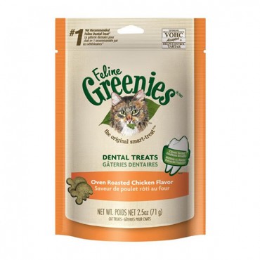 Greenies Feline Dental Treats - Oven Roasted Chicken Flavor - 2.5 oz - 4 Pieces
