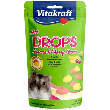 Vitakraft Mini Drops Treat for Hamsters, Rats & Mice - Banana & Cherry Flavor - 2.5 oz - 5 Pieces