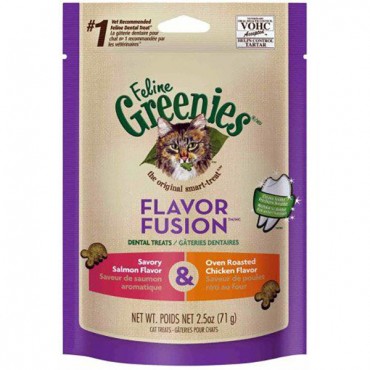 Greenies Feline Flavor Fusion Dental Treats - Salmon and Chicken Flavor - 2.5 oz - 4 Pieces