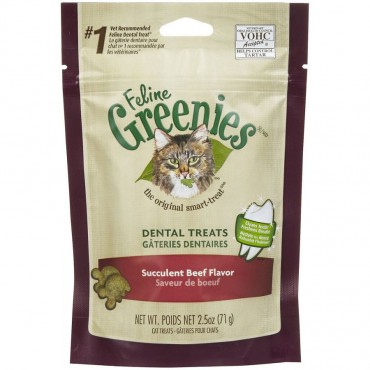 Greenies Feline Dental Treats - Succulent Beef Flavor - 2.5 oz - 4 Pieces