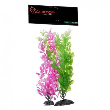 Aqua top Multi-Colored Aquarium Plants 2 Pack - Green and Pink - 2 Pack - 15 in. High Plants - 2 Pieces