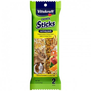 Vitakraft Crunch Sticks Rabbit and Guinea Pig Treats Variety Pack - Popped Grains and Apple - 2 Pack - 3 Pieces