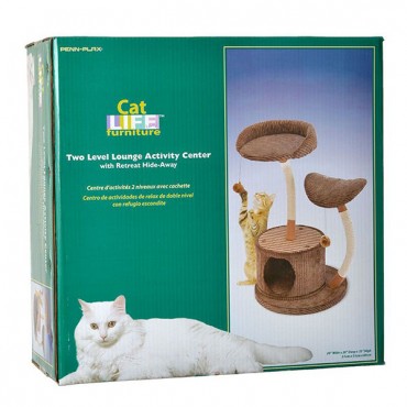 Penn Plax Cat Life 2-Level Lounge & Activity Center with Hide-Away Retreat - 20 in. L x 20 in. W x 35 in. H