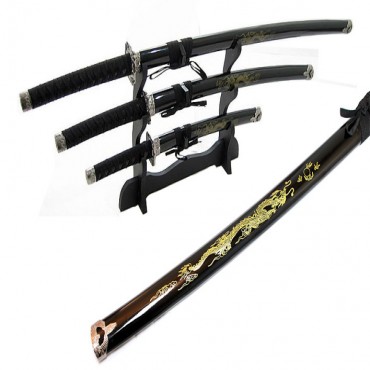 3 Piece Japanese Samurai Katana Sword Set Ninja