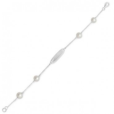 7 in. White Cultured Freshwater Pearl ID Bracelet