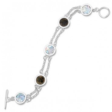 7.75 in. 2 Strand Toggle Bracelet with Ancient Roman Glass & Antique Roman Coins