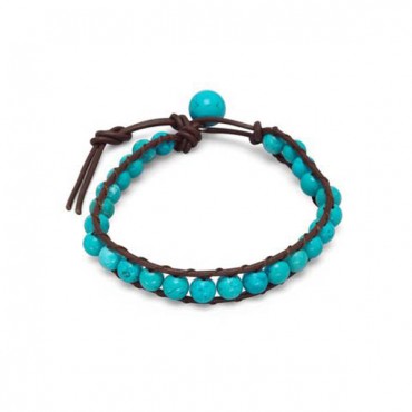 7 in.+1 in. Leather and Magnesite Bracelet