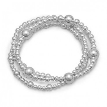8 in. Triple Strand Silver Bead Bracelet