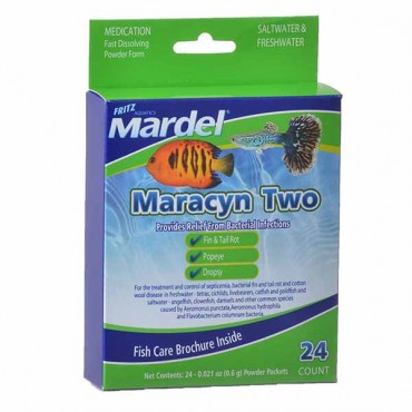 Martel Maracyn Two Antibacterial Aquarium Medication - Powder - 24 Count - 24 x 0.021 oz Powder Packets