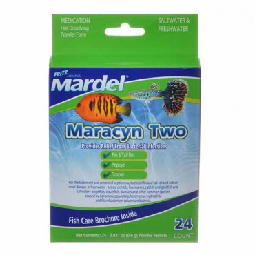 Martel Maracyn Antibacterial Aquarium Medication - Powder - 24 Count - 24 x 0.021 oz Powder Packets