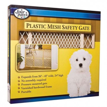 Four Paws Wood Frame with Plastic Mesh Safety Gate  - 26 in. - 42 in. Wide x 24 in. High