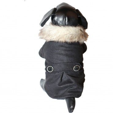 Buttoned Coast-Guard Fashion Faux-Fur Collared Wool Pet Coat
