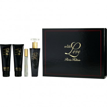 Paris Hilton With Love - Eau De Parfum Spray 3.4 oz And Body Lotion 3 oz And Shower Gel 3 oz And Eau De Parfum Roll On 0.2 oz Mini