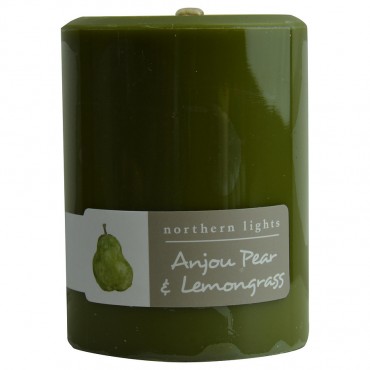 Anjou Pear And Lemongrass - One Pillar Candle 3x4 Inch  Burns 80 Hours