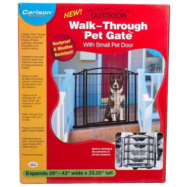 Carlson Weatherproof Outdoor Walk - Thru Gate with Pet Door - 29 in. - 43 in. Wide x 33.25 in. High