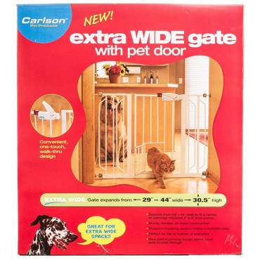 Carlson Pet Gates Extra Wide Walk Thru Gate Extension with Pet Door - 29 in.-44 in. Wide x 30.5 in. High