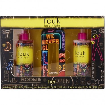 Fcuk Late Night - Eau De Toilette Spray 3.4 oz And Body Lotion 8.4 oz And Fragrance Mist 8.4 oz