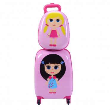 2 Pcs 12 In. 16 In. Pink Kids Girls Suitcase Backpack Luggage Set