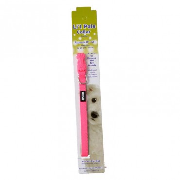Li'l Pals Adjustable Nylon Collar - Neon Pink - 8 - 12 Long x 5 16 Wide