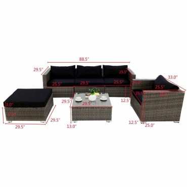 Rattan Wicker Patio Sofa Set With Black Cushion