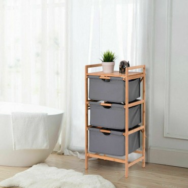3 Drawer Bamboo Shelf Dresser Sliding Cloth Fabric Storage Bins