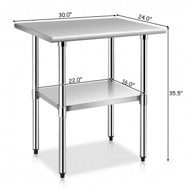 24 In. x 30 In. Stainless Steel Commercial Kitchen Work Prep Table