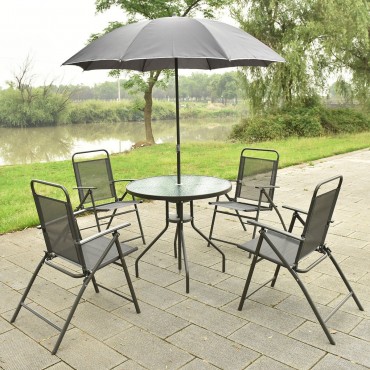 6 Pcs Outdoor Patio Folding Round Table And Chair