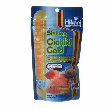 Hikari Cichlid Gold Color Enhancing Sinking Fish Food - Medium Pellet - 3.5 oz - 4 Pieces