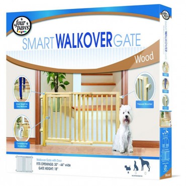 Four Paws Walk Over Wood Safety Gate with Door - 30 in. - 44 in. Wide x 18 in. High
