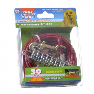 Four Paws Dog Tie Out Cable - Medium Weight - Red - 30 in. Long Cable