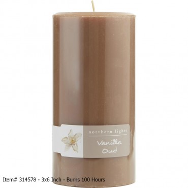 Vanilla Oud - One Pillar Candle. 3x4 Inch - Burns 80 Hours