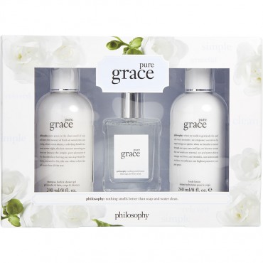 Philosophy Pure Grace - Eau De Toilette Spray 2 oz And Body Lotion 8 oz And Shampoo Bath And Shower Gel 8 oz