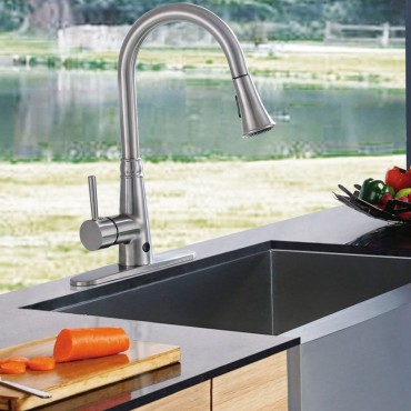 Pull-Down Single Handle Brushed Nickel Kitchen Faucet