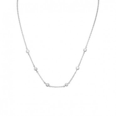 16 in. + 2 in. Extension Rhodium Plated 6 Bezel Set CZ Necklace