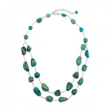 16 in. + 2 in. Extension Double Strand Reconstituted Turquoise Nugget Necklace
