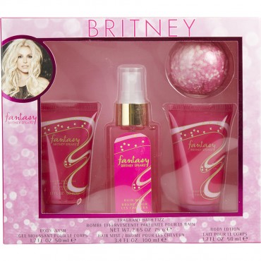 Fantasy Britney Spears - Hair Mist 3.4 oz And Body Lotion 1.7 oz And Body Wash 1.7 oz And Bath Fizz 2.65 oz