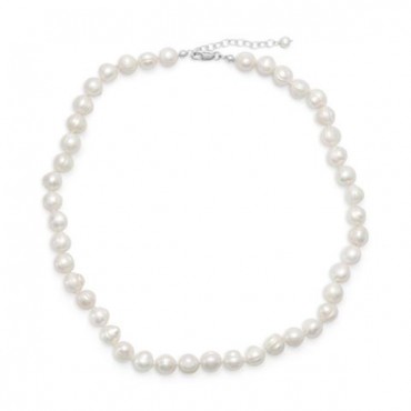 18 in. + 2 in. Extension White Cultured Freshwater Pearl Necklace