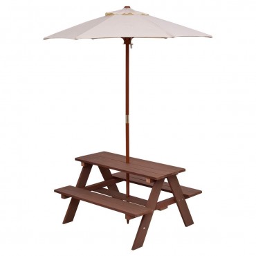 Outdoor 4 - Seat Kid's Picnic Table Bench With Umbrella