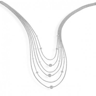 16 in. + 2 in. Extension Rhodium Plated Multistrand Graduated Necklace with CZs 