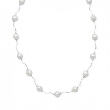 17 in. + 2 in. Extension Wave Design Necklace with Cultured Freshwater Pearls
