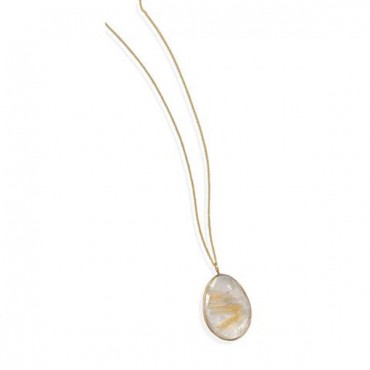 16 in. + 1 in. + 1 in. Extension 14 Karat Gold Plated and Rutilated Quartz Necklace