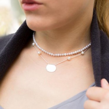 16 in. ID Tag Necklace with White Cultured Freshwater Pearls