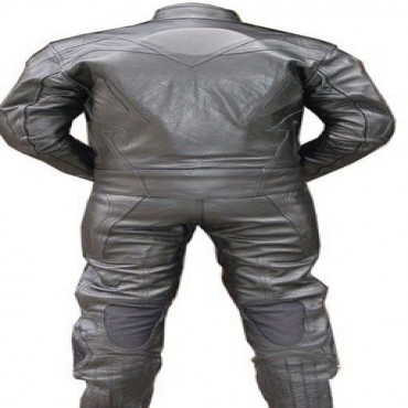 2 Piece Motorcycle Riding Racing Leather Track Suit with Padding New Black
