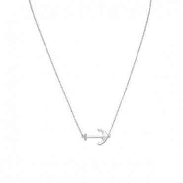  16 in. + 2 in. Rhodium Plated Sideways Anchor Necklace