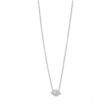  16 in. Rhodium Plated CZ Lip Necklace