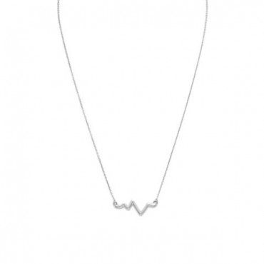 18 in. Rhodium Plated Heartbeat Necklace