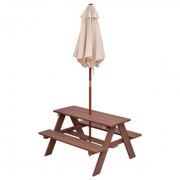 Outdoor 4 - Seat Kid's Picnic Table Bench With Umbrella